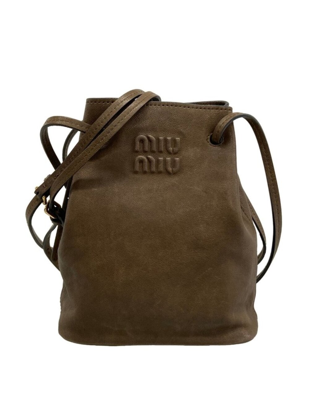 Miu Miu Shoulder Bag Nappa Leather Dark Brown Drawstring